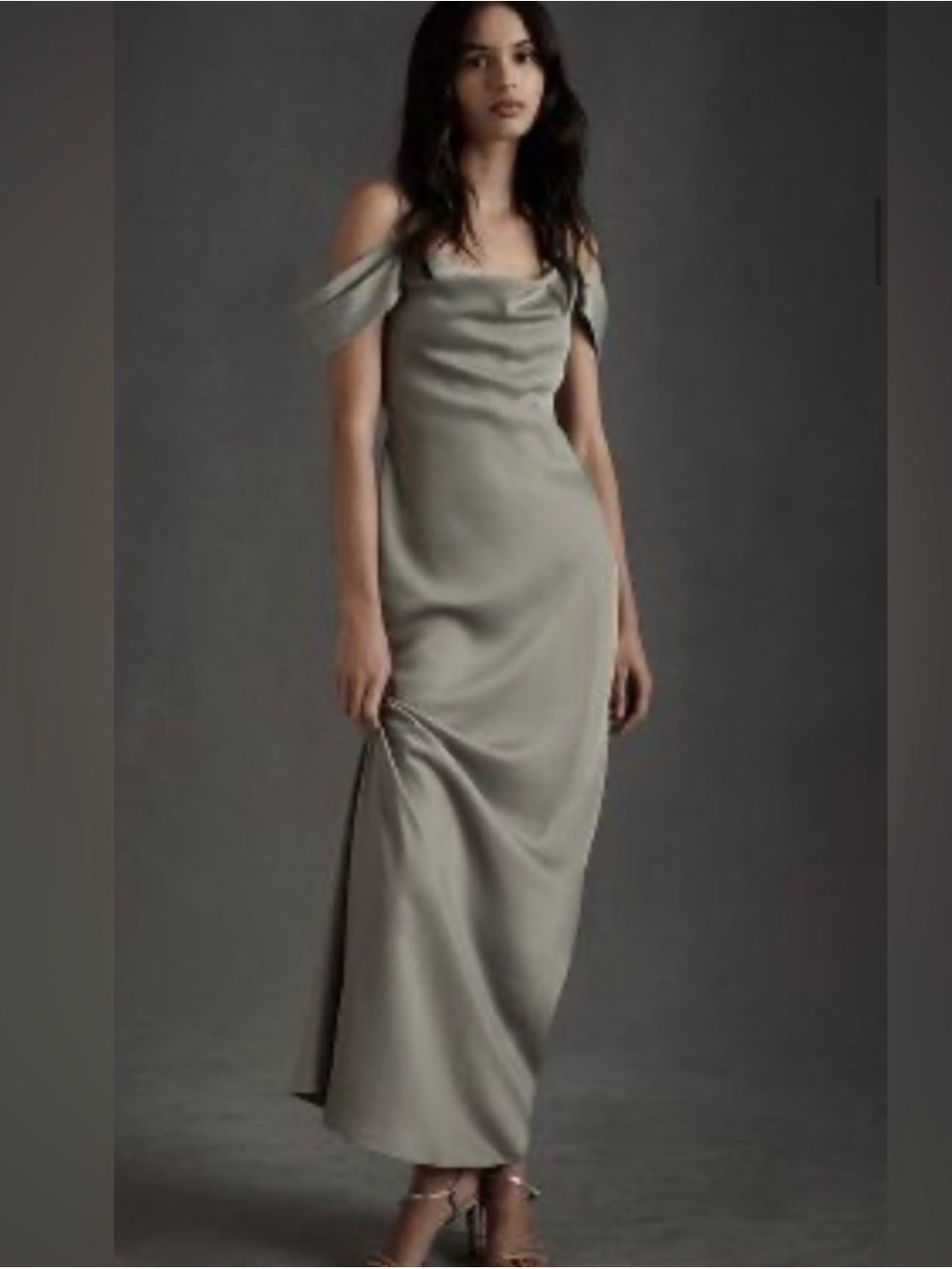 Anthropologie Sage Green Off-Shoulder Maxi Dress